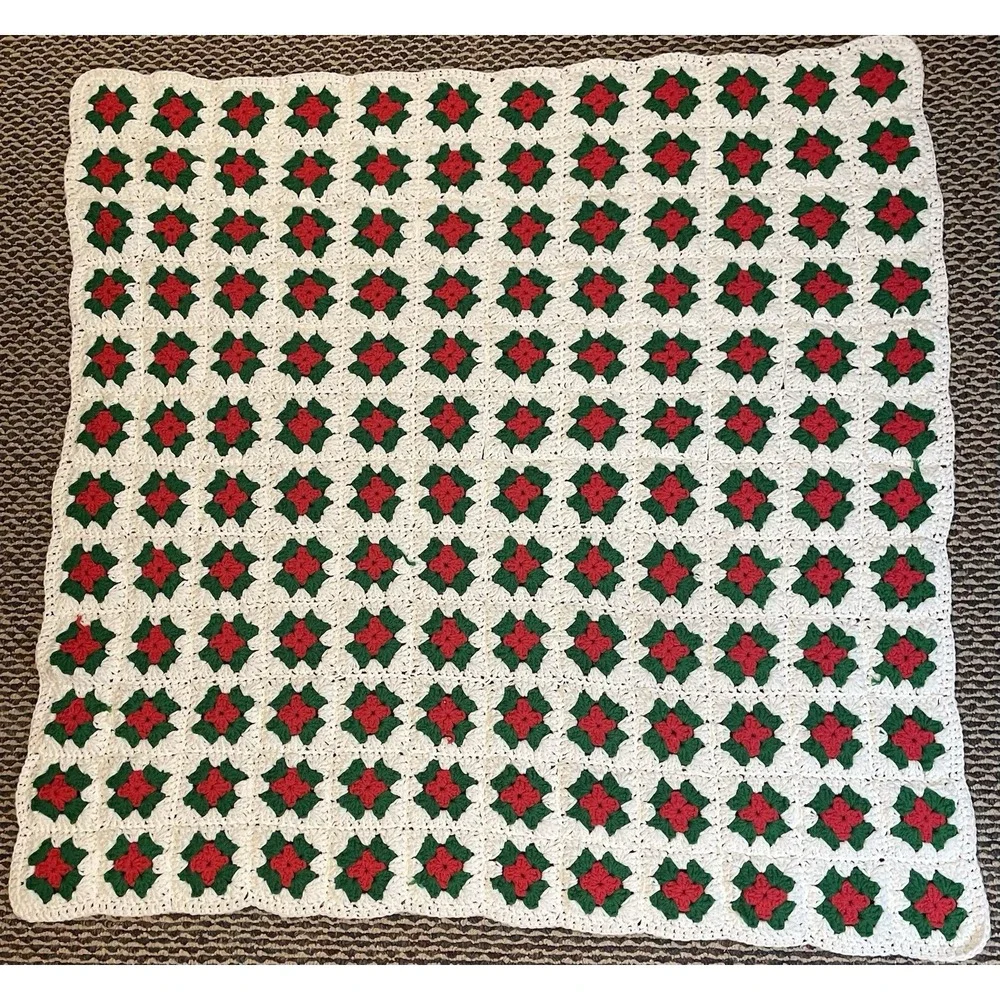 Handmade Crochet Christmas Afghan Throw Granny Square Blanket 45